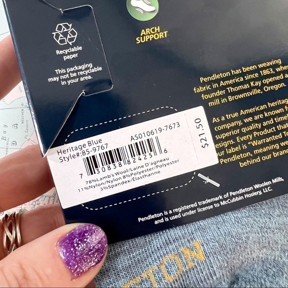 Pendleton Heritage Blue Light Cushion Moisture Wicking Soft Lambswool Crew Socks - Picture 5 of 11